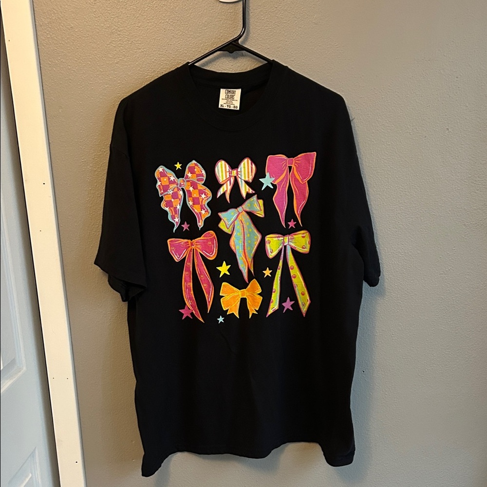 Comfort Colors Black T-Shirt with Colorful Bow Graphics